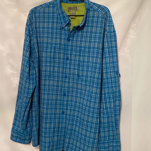 DULUTH TRADING CO MENS SIZE 2XL BLUE PLAID PERFORMANCE SHIRT POCKETS CLEAN EUC - Picture 9 of 12